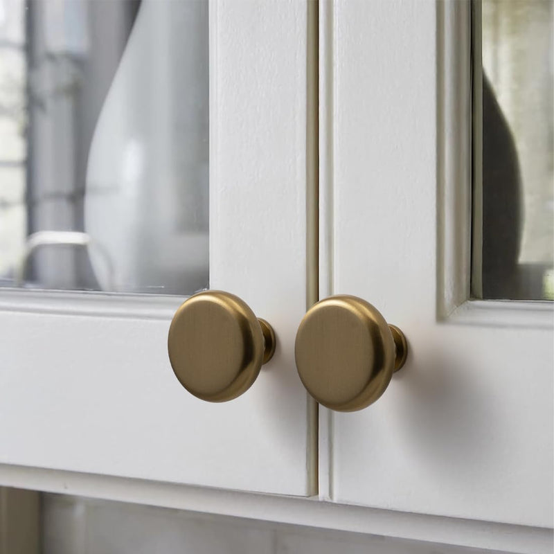 YAGU 10 Pack Champagne Bronze Kitchen Cabinet Knobs 1-1/4 Inch Round Solid Dresser Drawer Knob Dark Gold Modern Hardware Honey Bronze Pulls for Closet Cupboard Wardrobe