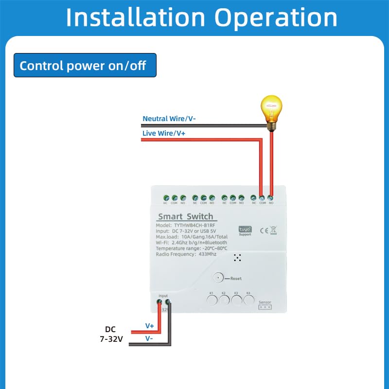 4CH Zigbee Temperature & Humidity Controller Wireless Relay, USB 5V or DC 7-32V Input, Extendable Probe Sensor, -20°C-80°C,Tuya App Remote (DC 7-32V)