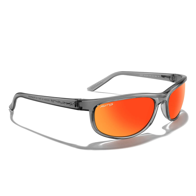 MERRY'S Wrap Around Sport Polarized Sunglasses for Men Women Driving Fishing Cycling Running UV400 Protection S3027 Bright Tra Gray Frame/Red Mirror Polarized Lens 62 Millimeters