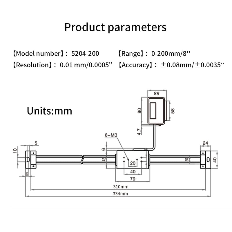 0-200mm/8''Digital Readout Linear Scale, Accurate Digital Remote LCD,for Milling Machine Lathes 200mm/8''