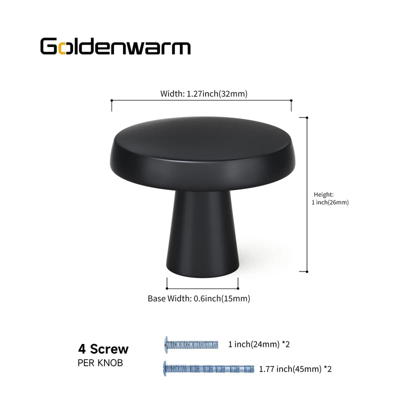 goldenwarm 5 Pack Matte Black Cabinet Knobs for Kitchen Hardware Handles Round Dresser Drawer Knob for Closet Bifold Modern Cabinets Pulls,1.27 Inch
