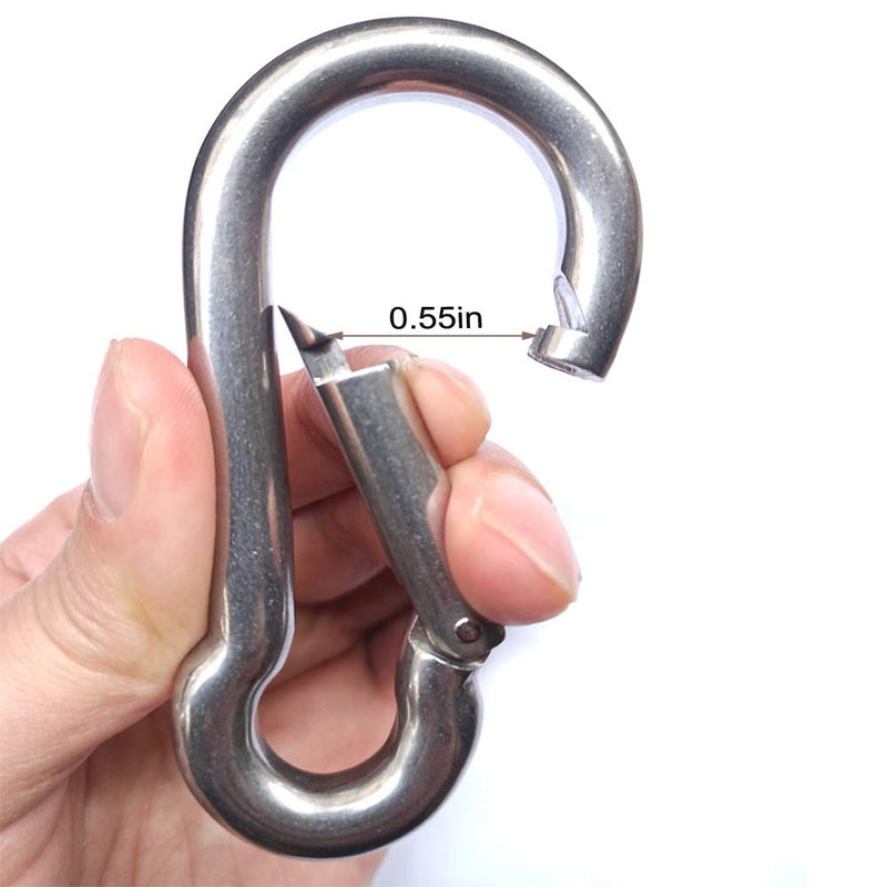 4 Inch Stainless Steel Spring Snap Hook Carabiner, 1100lb 304 Stainless Steel Clips, Set of 2 4.0 Inches