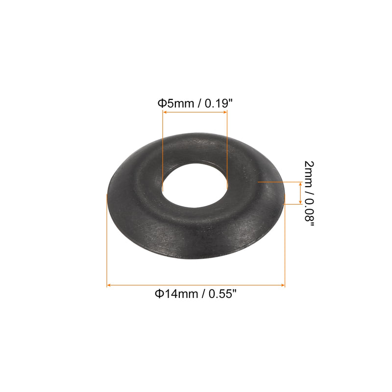 uxcell 60Pcs Cup Washer Countersunk, Iron Black Countersunk Finish Washers for M5 Screws (M5 ID x 14mm OD x 2mm Thick) M5 x 14mm x 2mm 60