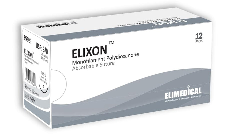ELIXON Suture with Reverse Cutting Needle, 12 Pack. Sutures for Surgical Wound Training Students, Practice and Educational Use. Polydioxanone Absorbable Material 3/0 PDO, 30”, FS1, Violet 452PDO
