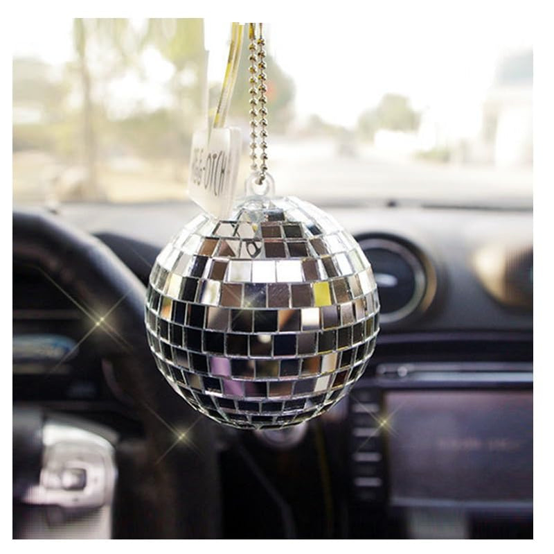 Disco Ball Car Accessory,Mirror Disco Ball Hanging,Car Disco Ball,Disco Car Charm, Rear View Mirror Hanging Accessories (Silver(1.9inch)) Silver(1.9inch)