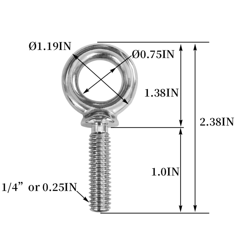 1/4"-20 x 1 UNC Lifting Shoulder Eye Bolts, Marine Grade 304 Stainless Steel Threaded Nut Fastener (10 Pack) 1/4"-20 x 1" Pack of 10 (304 stainless steel)