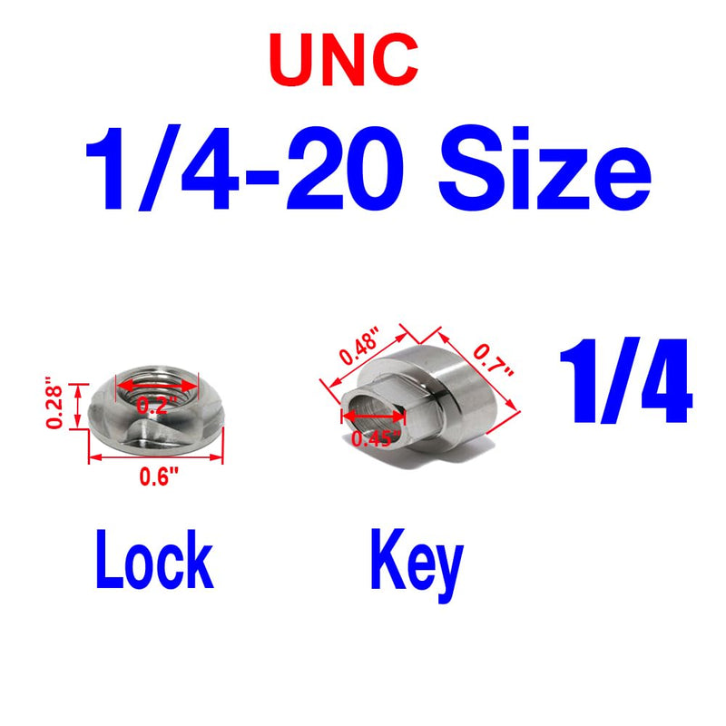 1/4-20 304 Stainless Steel Anti-Theft Locking Nuts 20TPI Security Hardware Kit for Mountain Bike Awning Car Accessories for Styling Light Bar Safety,(4 Lock+ 1 Key) 1/4-20