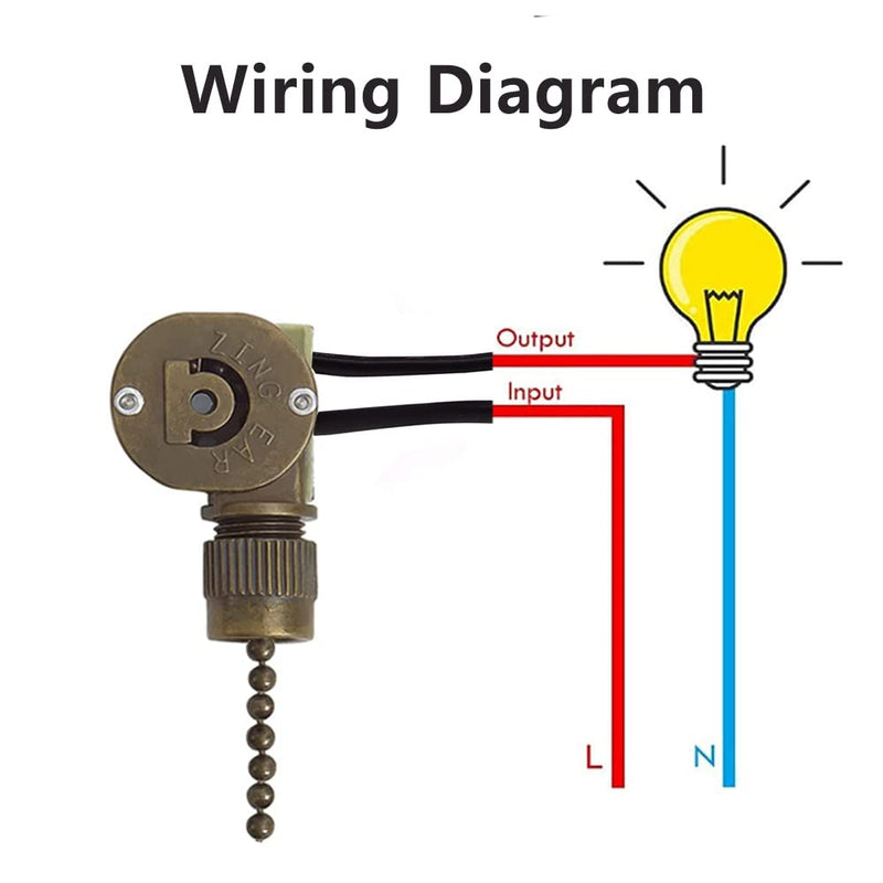 Ceiling Fan Light Switch ZE-109m Metal Pull Chain Switch,Two Wire Fan Switch For Ceiling Fan Light Fixture Replacement Parts- Bronze Antique Brass