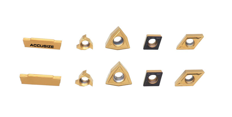 Accusize Industrial Tools 2 Pc of Each Kind of Carbide Inserts for 2387-2001, CVD Coated and Tin Coated, Total 10 Pieces, 2387-2001inserts | 10-Piece Replacement Set, 2 Each MGMN200, 08ER A60, WCMT2.52, CCMT21.51, DCMT21.51, 2387-2001INSERTS