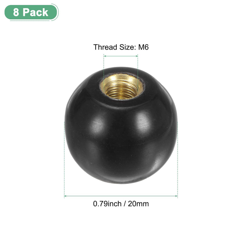 8-Pack Threaded Ball Knobs, M6 Female Thread 20mm Dia. Thermoset Ball Knob for Lathe/Machine/Lawn Mowers, Round Phenolic Brass Insert Lever Handle [Black] M6x20mm