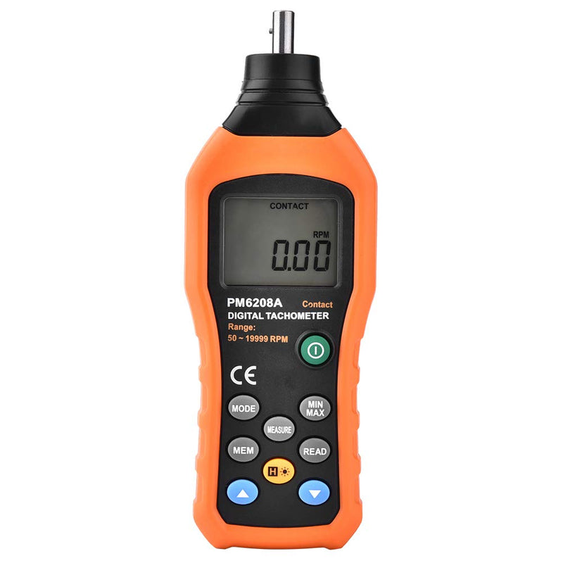 Tachometer PM6208A Handheld Digital Tachometer Meter Motor Speed Gauge Tester 50RPM-19999RPM 100 Groups Data Logging Data Hold /Min/AVG LCD Backlight Accuracy?± (0.03%