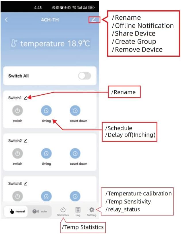 Zigbee 4CH Temperature Monitoring Switch,12V Dry Contact Smart Relay Module,Tuya App Remote Control,with Waterproof Sensor Probe(Tuya Zigbee hub needed) 4CH 12V