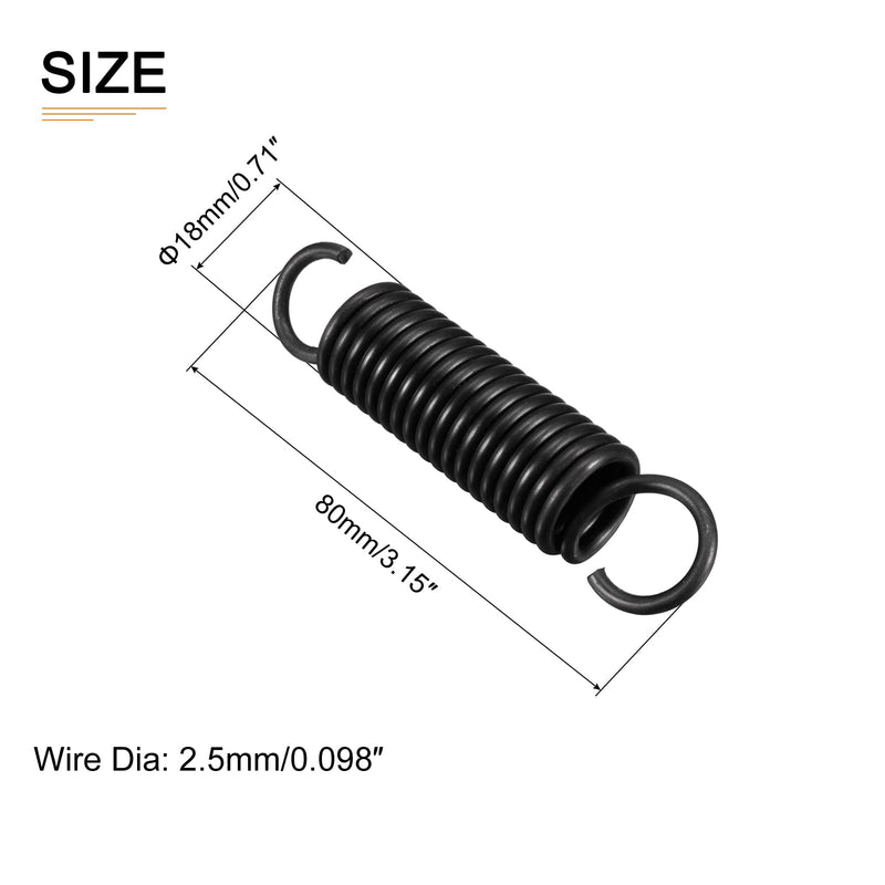 2.5x18x80mm(WxODxL) Extension Spring - 2Pack - Good for Home Repair Machinery - Manganese Steel Extended Compressed Spring - Black 2.5x18x80mm