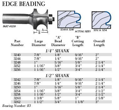 Whiteside Router Bits 3250 Edge Beading Bit with 1-Inch Large Diameter and 5/8-Inch Cutting Length