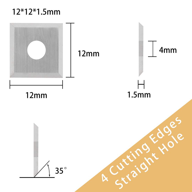 K1215-12mm Square Corners Carbide Inserts 4 Edges (12mm lengthX12mm widthX1.5mm thick-35 Degree Cutting Angle), Pack of 10, Straight-Hole K1215