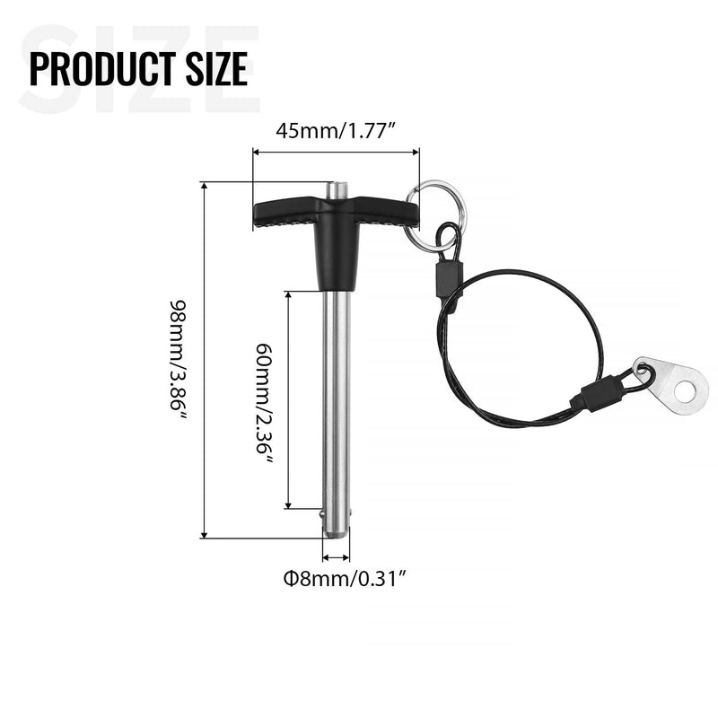 T Handle Quick Release Pin 5/16 Inch Diameter,304 Stainless Steel Ball Locking Pin with Push Button Lanyard Usable Length 2.36"(8mm x 60mm) 8mm-60mm 1