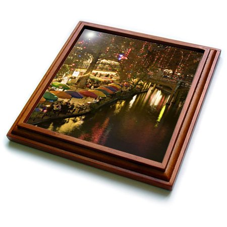 3dRose USA, Texas, San Antonio Riverwalk Area / Evening US44 WBI0260 Walter Bibikow Trivet with Ceramic Tile, 8 by 8", Brown