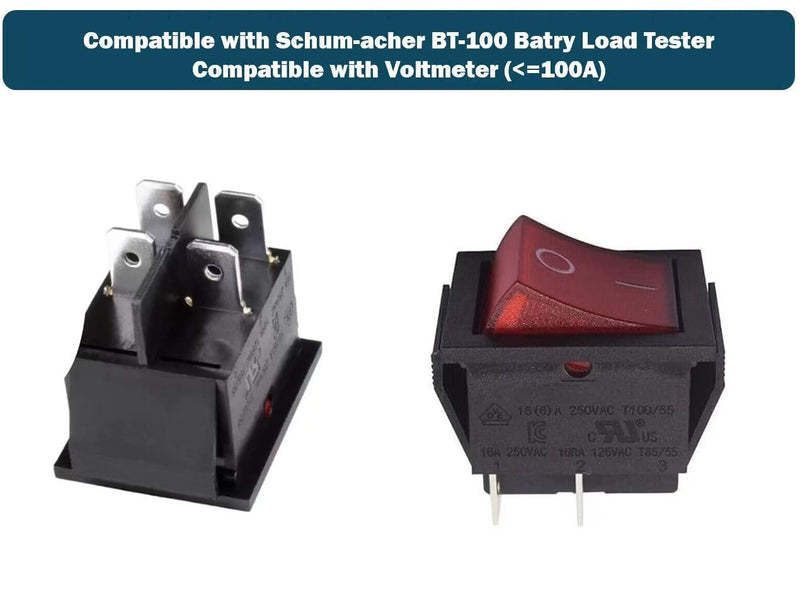 2 Pcs On/Off Switch Fits Batery Load Tester Compatible with Schum-acher BT-100 Compatible with Voltmeter no More Than 100Amp 4 Pin Rocker Switch with Red Light 16A 250VAC/125VAC