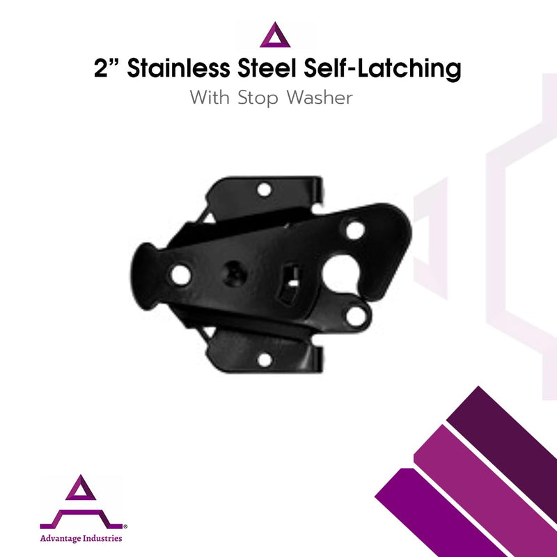 Advantage Industries 2” Stainless-Steel Self-Latching Gate Latch | Hidden Spring Design | Two-Way Spring Latch Entry | Pad-Lockable | Left & Right Reversable | Aluminum & Vinyl/PVC Gates - Black White