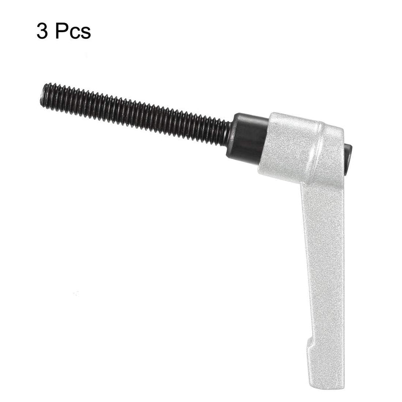 uxcell M6 x 40mm Handle Adjustable Clamping Lever Thread Push Button Ratchet Male Threaded Stud Knobs Quick Release Screw Handles Bolts with Locking Lever Silver Tone 3pcs