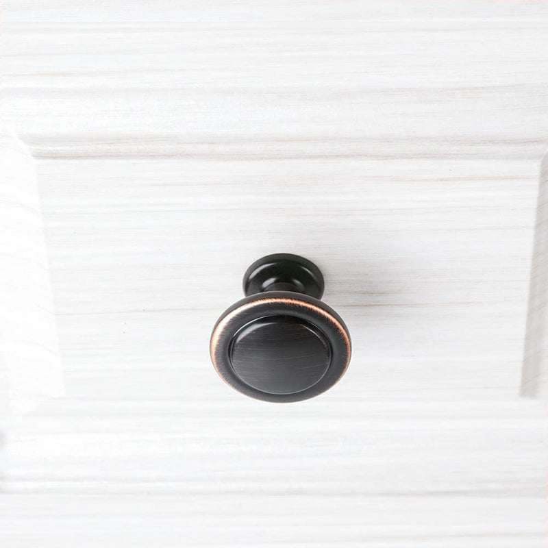 KOOFIZO Stepped Round Cabinet Knob - Oil Rubbed Bronze Pull Handle (Dia.31mm / 1.2 Inch), 10-Pack for Kitchen Cupboard Door, Bedroom Dresser Drawer, Bathroom Wardrobe Hardware Knob 1 - 10Pcs