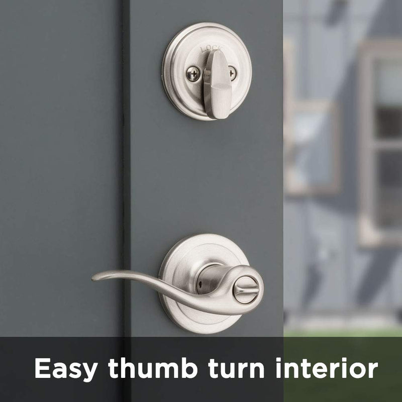 Kwikset 991 Tustin Entry Lever and Single Cylinder Deadbolt Combo Pack featuring SmartKey in Satin Nickel, Model Number: 99910-040 Combo Pack (Pack of 1) Reversible