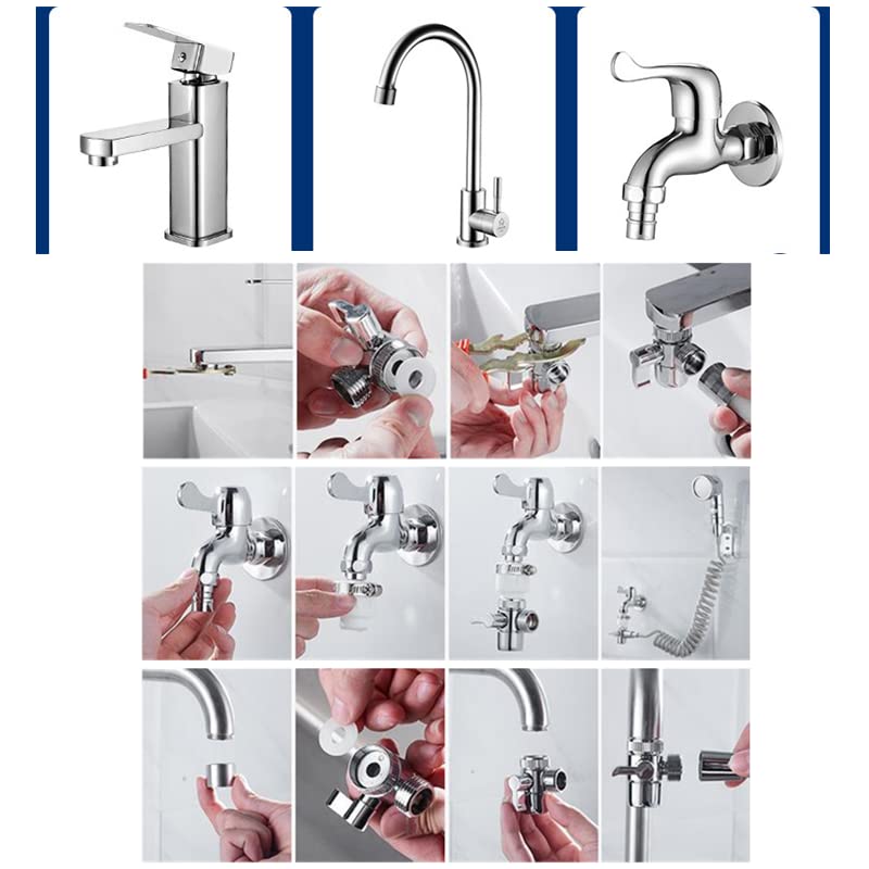 Sink Faucet Hose Sprayer Attachment, Handheld Shower Faucet Diverter, 3-Gears Water Outlet Mode and a Water Stop Function Hose Shower Set for Kitchen Faucet, Bathroom, Laundry Room,Pet Bathing