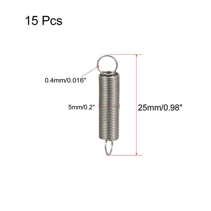 uxcell Extended Tension Spring Wire Diameter 0.016", OD 0.2", Free Length 0.98" Stainless Steel Small Dual Hook Tension Spring for Machinery Construction Industrial 15pcs 0.016"x0.2"x0.98"
