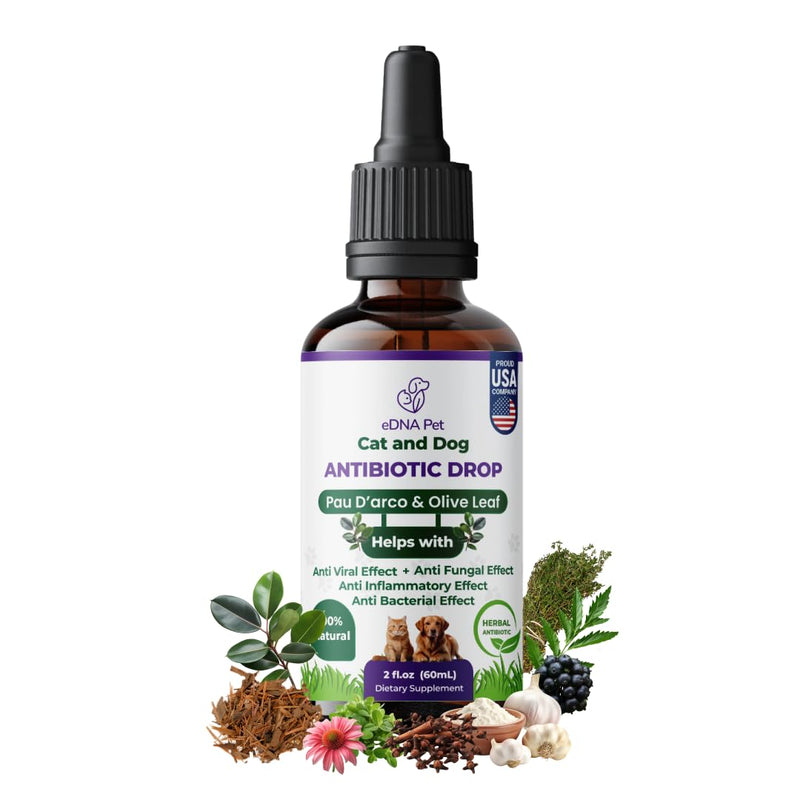 eDNA Pet Herbal Wellness Drops for Cats & Dogs – PAU D’Arco & Olive Leaf Natural Support – Daily Liquid Supplement for Overall Pet Health – 2 fl oz