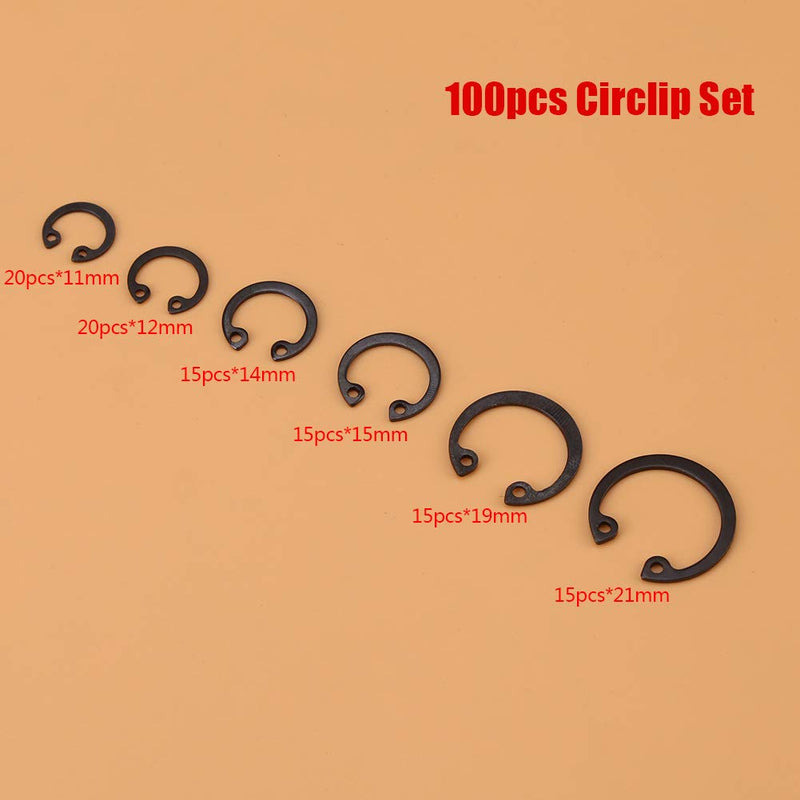 Bordstract External Retaining Rings Assortment Kit, 100Pcs Snap Rings Circlip Set 6 Sizes from 11mm to 21mm for Grooved Shafts Pins Studs and More