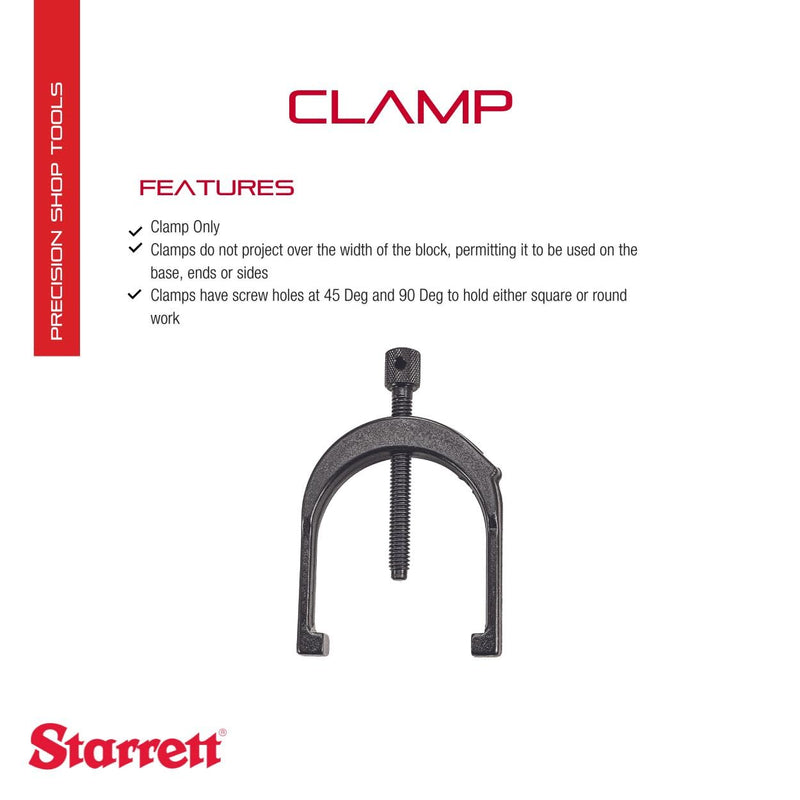 Starrett V-Block Clamp - Secure Workpiece Holding with 45�-Degree and 90�-Degree Screw Holes for Square or Round Workpieces - Durable Hardened Steel Construction - 568B 1" - 16" Capacity