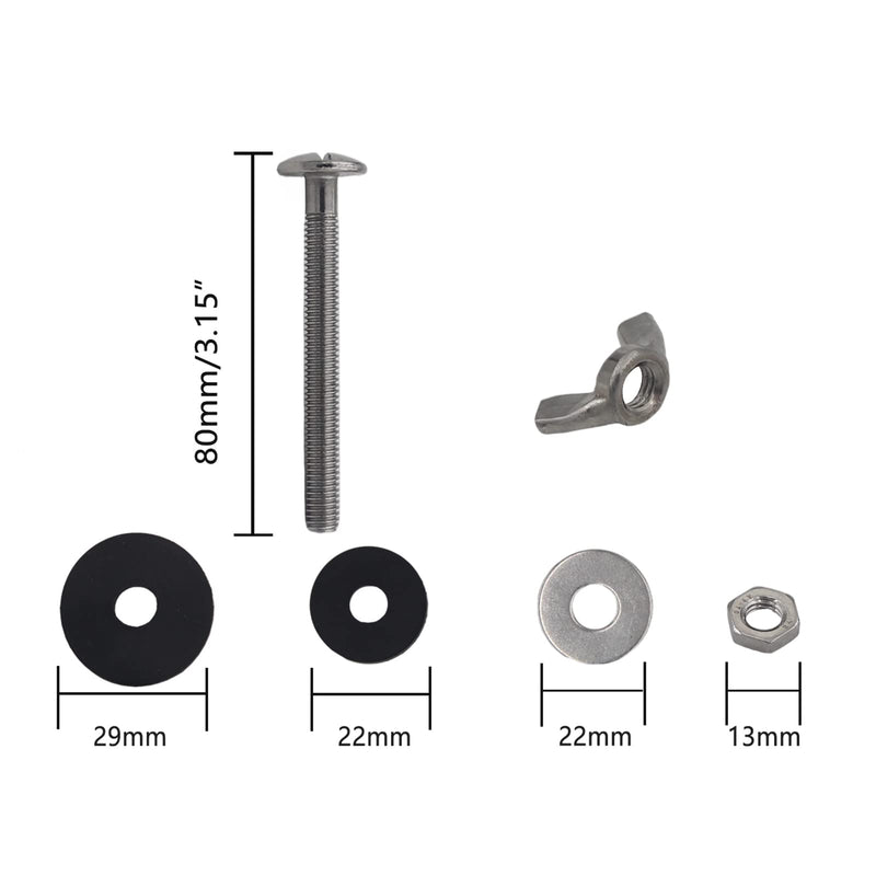 4 PCS Toilet Tank to Bowl Bolts Repair Kit, 5/16 * 3.15 inch High Quality 304 Stainless Steel Heavy Duty Rustproof Toilet Tank Bolts 4 PCS Stainless Steel Bolts Kit