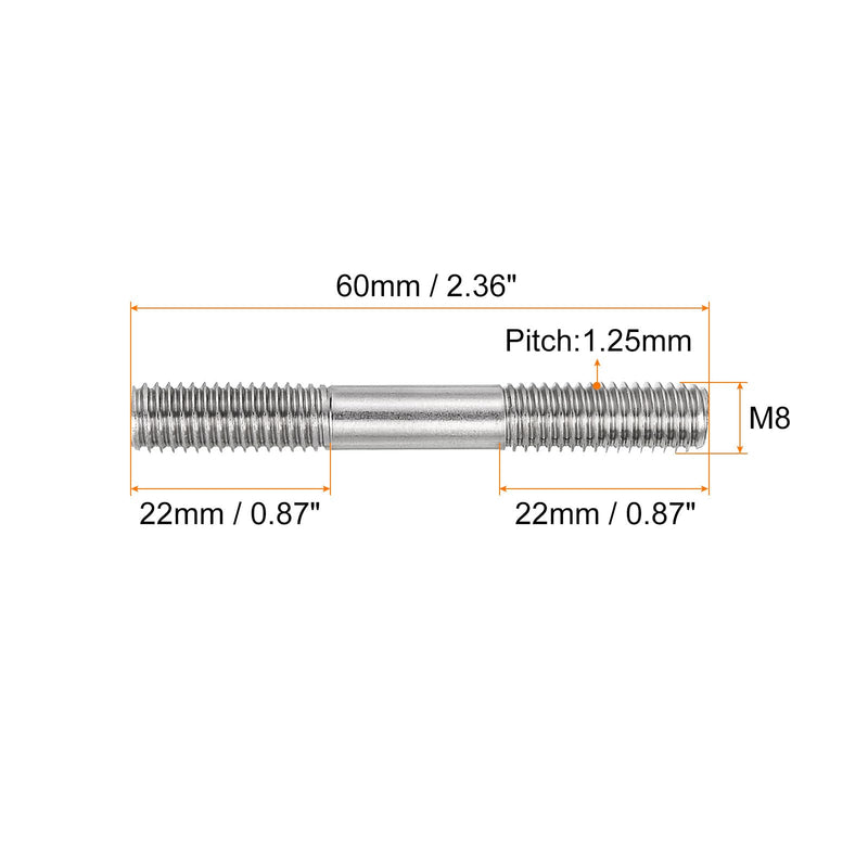 uxcell 5Pcs M8x60mm 304 Stainless Steel Double End Threaded Stud Screw Bolt for House Maintenance 5