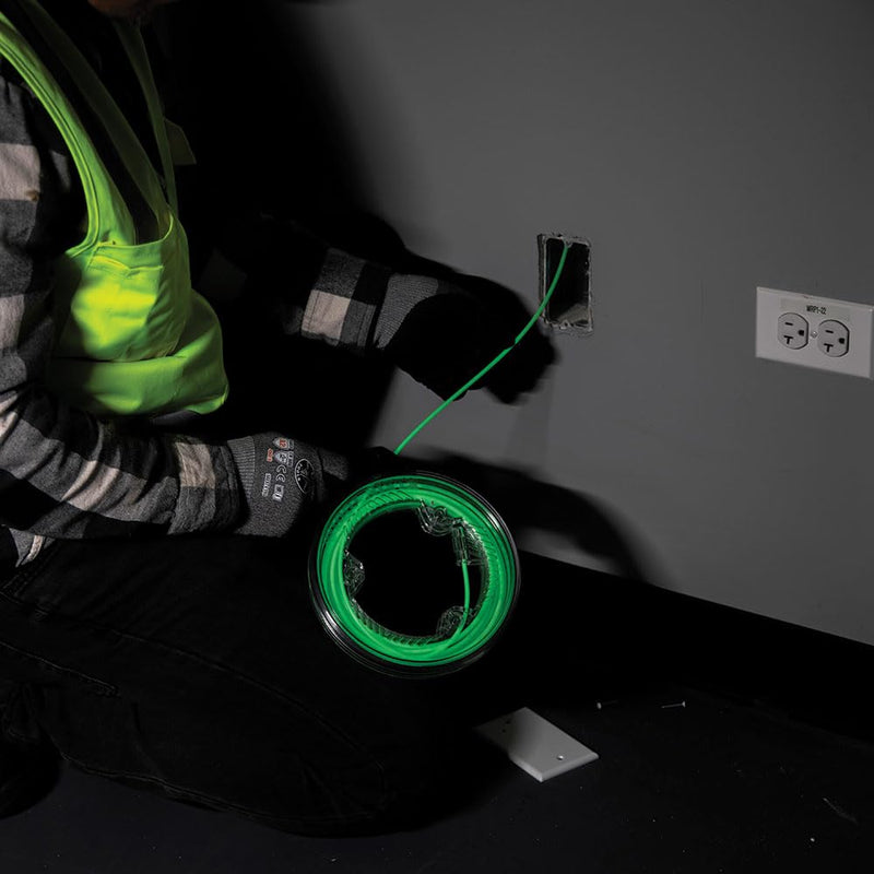 Klein Tools 50550 20-Foot Glow In The Dark Fish Tape, Made in USA, Fiberglass with Nylon Tip and Stainless-Steel Connector for Fish Rod Attachments 20-foot Glow Fishtape