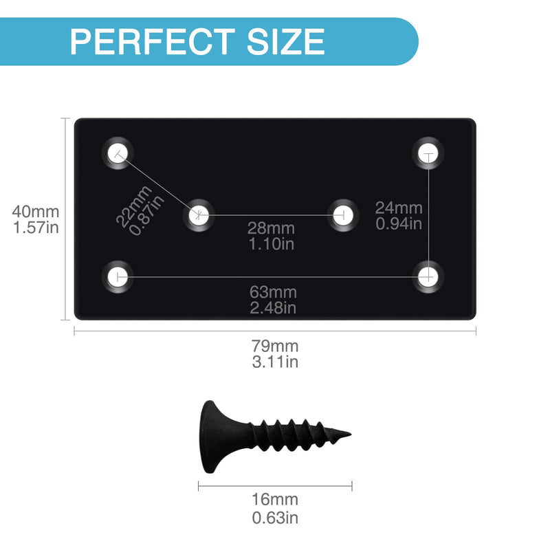 6PCS 3.11 x 1.57 inch Black Flat Mending Plate, Metal Bracket with Holes, Straight Steel Brace Fixing Joining Plate for Wood with 36PCS Screws 3.11 x 1.57 x 0.07 inch/79 x 40 x 1.8 mm