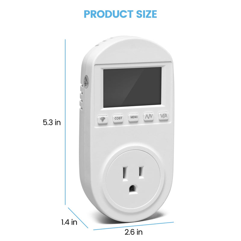 WiFi Electricity Usage Monitor, Plug-in Power Meter with Audible Alarm, Refrigerator Power Consumption Monitoring and Electricity Bill Statistics