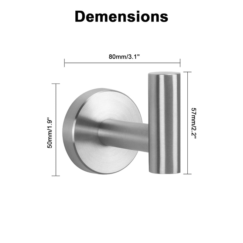 NearMoon Bath Towel Hooks- SUS 304 Stainless Steel Robe Hook Holder, Heavy Duty Coat Hook for Bathroom Livingroom Hotel Kitchen Garage, Wall Mounted- 4 Pack (Brushed Nickel) Brushed Nickel