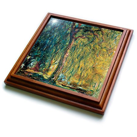 3dRose Picture of Monets Painting Weeping Willow Trivet with Ceramic Tile, 8 by 8", Brown