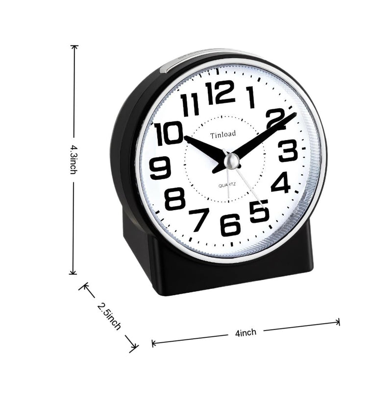 4.3" No Ticking Analog Alarm Clock,Silent Readable for Seniors,Easy to Set,Gradual Rise Alarm,Big Numbers,On/Off Switch on Side,Gentle Wake,Snooze,Lighted on Demand,Battery Operated,Black Black
