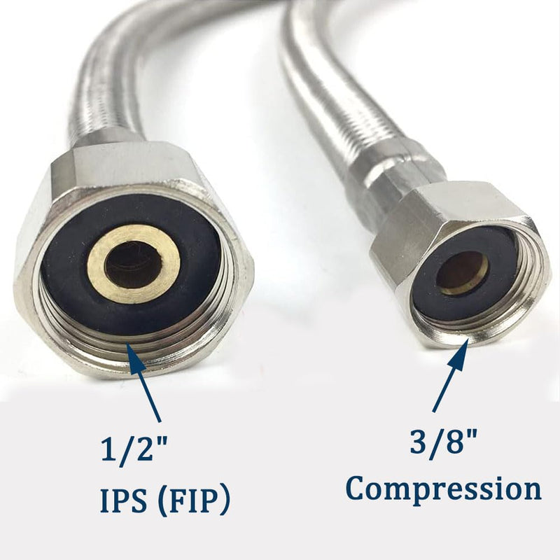 32" Faucet Supply Line,3/8" Comp x 1/2" FIP Kitchen Faucet Hose Connector for Residence,Stainless Steel Braided Supply Line for Moderate Distance (Pack of 2) 32 Inch