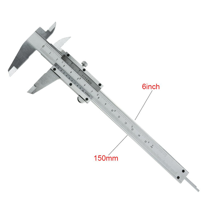 Vernier Caliper Stainless Steel Professional High Quality 0-6 Inches/150 mm Micrometer Durable Measuring Tool for Inside, Outside, Depth and Step Measurements