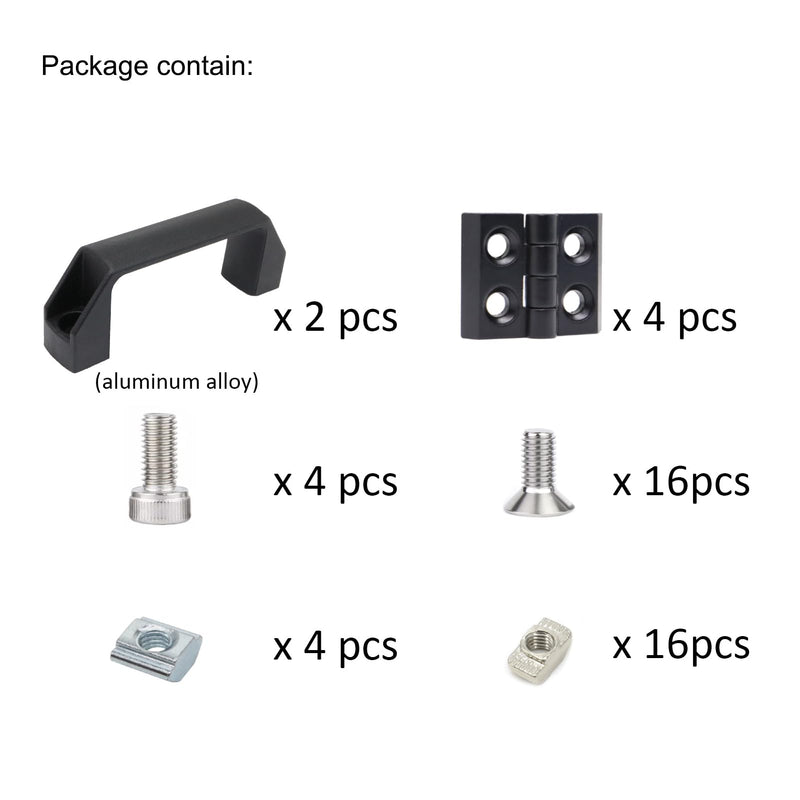 4 Sets 1010 Hinge and 10 Series Extrusion 1.0 Inch Door Handles 1010 Aluminum Profiles Pivot Hinges with Nut for 10/10 1" x 1" Extruded Profile