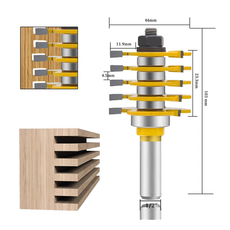 OLETBE Router Bit Set 3 PCS 1/2-Inch Shank Round Over Panel Cabinet Door Rail and Stile Router Bits Sets Woodworking Wood Cutter Woodwork Carbide Groove Tongue Milling Tool(PN-D)
