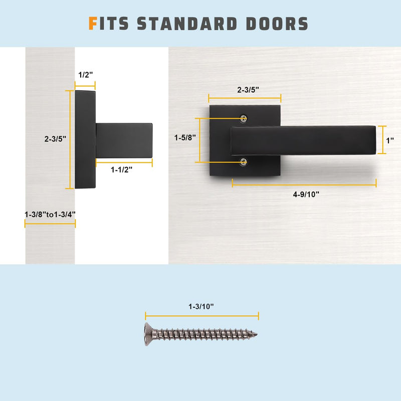 KNOBWELL 4 Pack Interior Black Door Handles Dummy Door Knobs No-Functioning Lever Door Handle, French Door/Closet Left/Right Handle Single Dummy(screws outside)