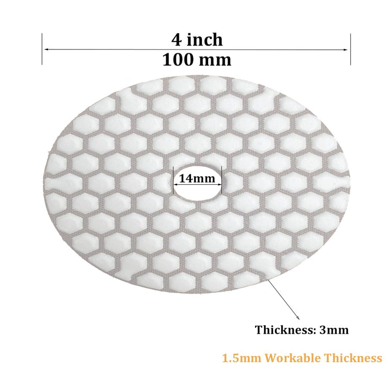 10Pcs 4 inch Grit 200 Dry Diamond Polishing Pads for Dry Polishing Porcelain Tiles Granite Marble Stone Grits 200