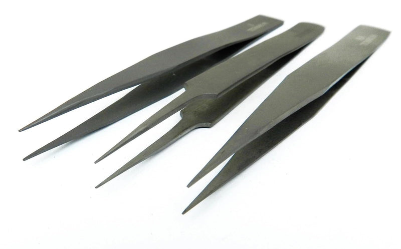 Titanium Tweezer Set of 3 Precision Tweezers Ultra Light Non-Magnetic High Temp Style #1 - #5 - AA