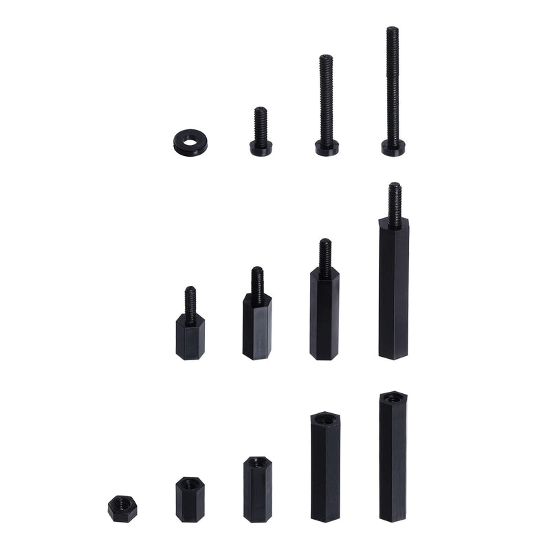 Lystaii 320pcs M2 Nylon Hex Spacer Standoff Kit Male Female Screw Nut Threaded Pillar Hex Standoff PCB Motherboard Circuit Board Standoffs Mounting Hardware Spacer Assortment Kit (Black, M2) Black