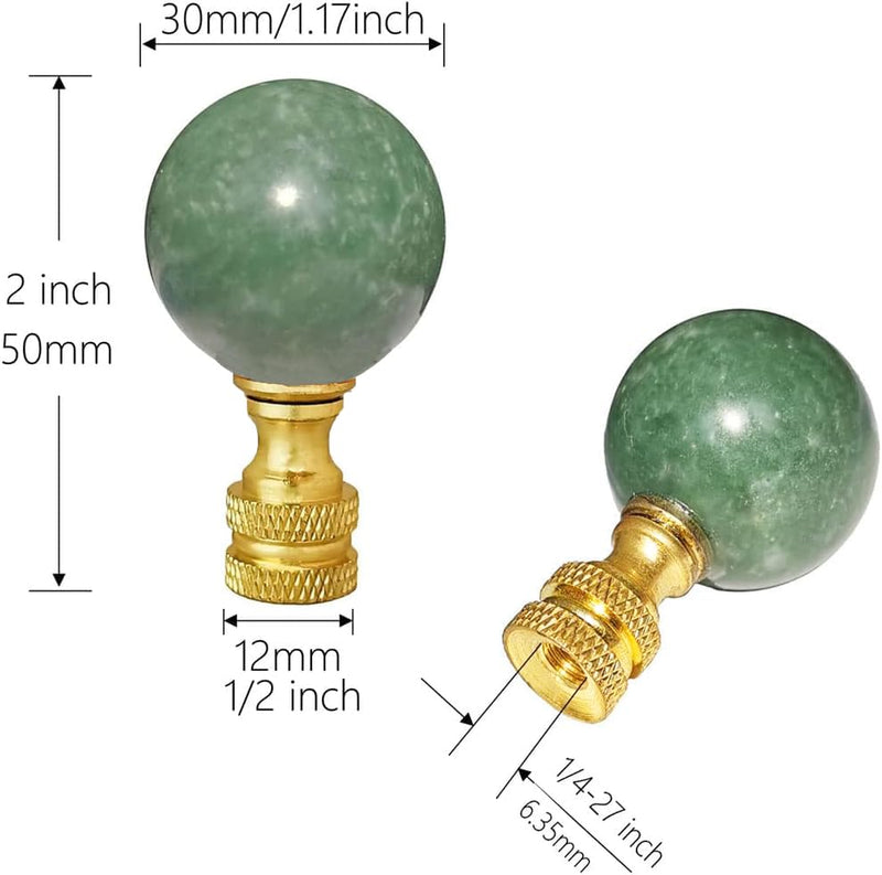 2Pcs Green Natural Stone Shaped Lamp Finial 2 Inch Lamp Shade Finial Decoration Accessories with Polished Brass Base Style A