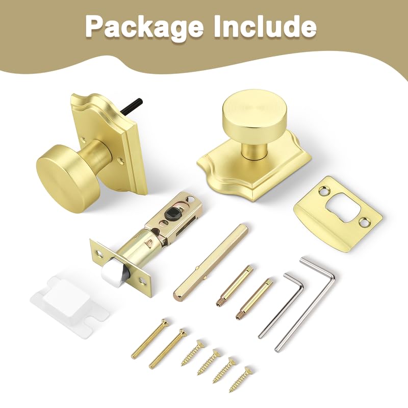 Probrico Brass Door Knobs Interior, Gold Door Handles for Closet/Hallway, Keyless Door Knobs No Lock, 2 Pack Passage-2 Pack