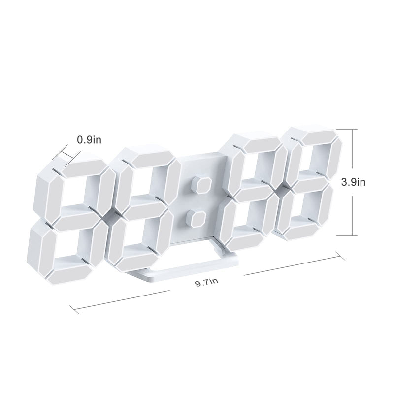 Deeyaple LED Clock, 3D Digital Wall & Desk Alarm Clock with Snooze, Dimmable Display, Time Memory, 12/24H Date & Temperature, Remote Control Night Light for Bedroom, Office, Kitchen, Home (White) White